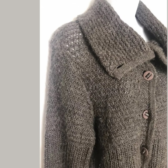 MAGASCHONI Funnel Neck Cardigan Sweater Brown Open Knit Layering Soft - Picture 3 of 9